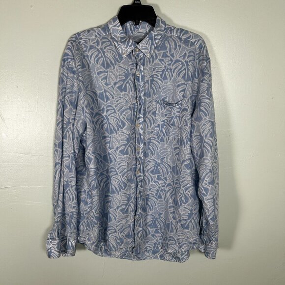 Vineyard Vines Shirt Mens XL Blue White Tropical Print 100% Linen Long Sleeve - Picture 1 of 6